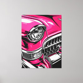 Impressão Em Tela Retro Pink Classic Car Front Pop Art Illustration