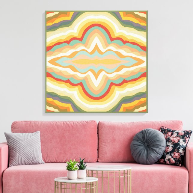 Impressão Em Tela Retro Pop Art Abstract Geometric Wavy Pattern (Insitu(Sala de estar))