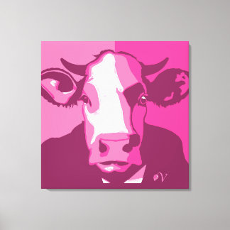 Impressão Em Tela Retro Pop de Parede Animal, Retrato de Vaca Rosa