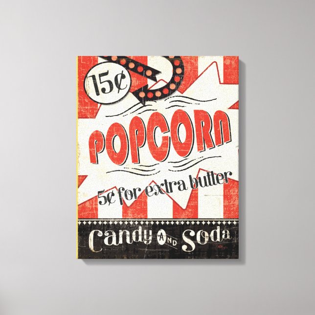 Impressão Em Tela Retro Popcorn (Frente)