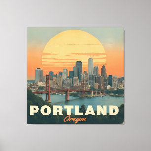 Impressão Em Tela Retro Portland Oregon Skyline Viagens vintage