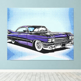 Impressão Em Tela Retro Purple Classic Car Side Pop Art