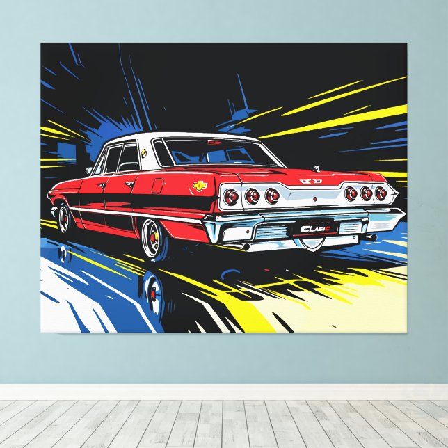 Impressão Em Tela Retro Red Muscle Car Side Pop Art Illustration (Insitu(piso de madeira))