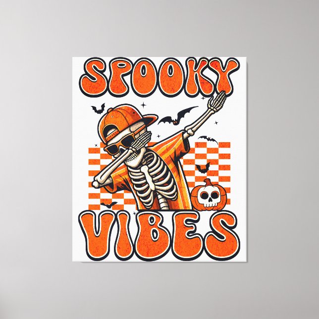 Impressão Em Tela Retro Spookes Vibes Dabbing Skeleton Halloween (Frente)