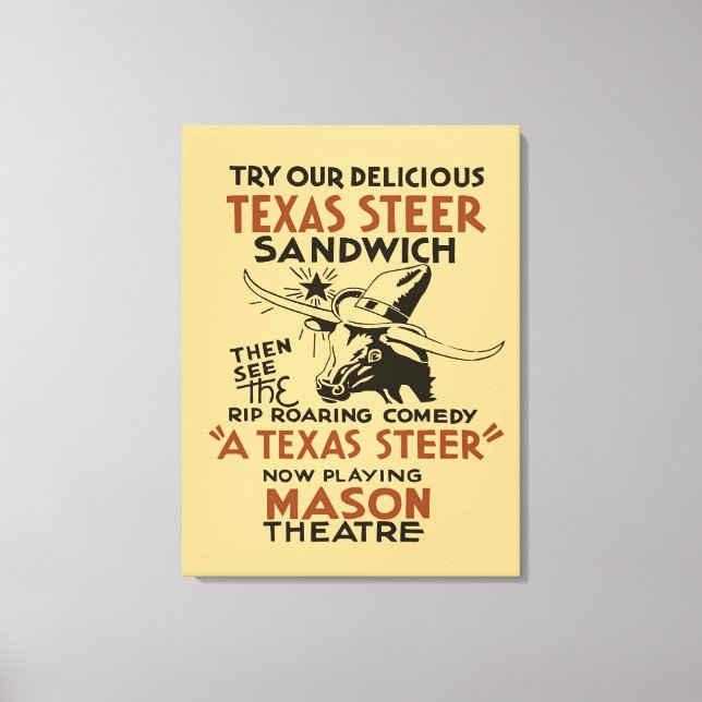 Impressão Em Tela Retro Texas Steer Sandwich e teatro (Frente)