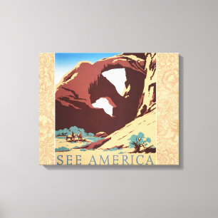 Impressão Em Tela Retro Veja a América Western Cowboys Deserto Arco