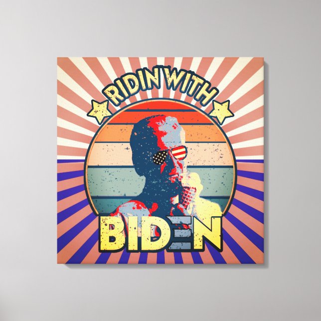 Impressão Em Tela Ridin' Com Biden Comendo Sorvete Retro Sunset (Frente)