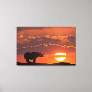 Impressão Em Tela Rino no pôr do sol, Masai Mara, Quênia