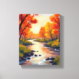 Impressão Em Tela Rio de Outono | Aquarela da Natureza com Folhas de