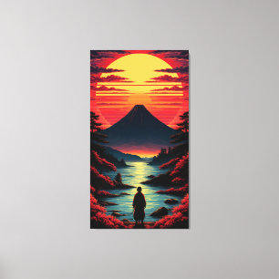 Impressão Em Tela Rio do Pôr do Sol Com Vulcão