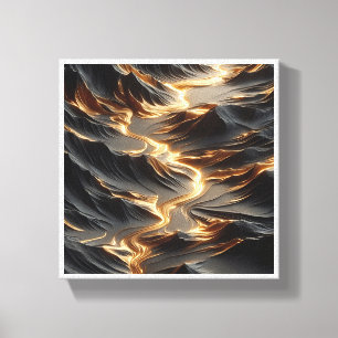 Impressão Em Tela Rio Dourado de Luxo Abstrato - Montanha Escura Mod