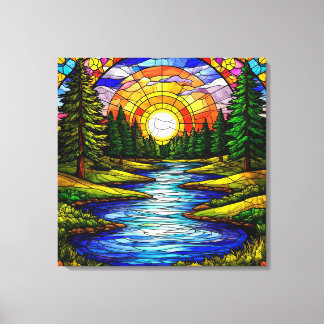 Impressão Em Tela Rio em uma Floresta no Sunset