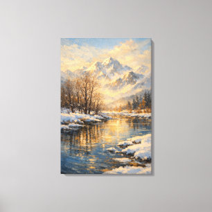 Impressão Em Tela Rio Sereno de Inverno Dourado – Pintura a Óleo