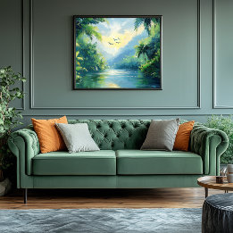 Impressão Em Tela Rio Tranquilo Vencendo Através Da Selva Densa