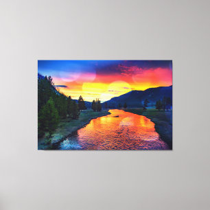 Impressão Em Tela Rio Yellowstone Refletir Sunset