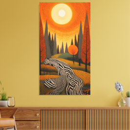 Impressão Em Tela Rio Zebra: Arte Pontilhista ao Pôr do Sol na Natur