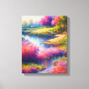 Impressão Em Tela Riverbank com Flores Vibrantes