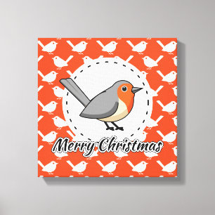 Impressão Em Tela Robin on Orange White Bird Pattern - Feliz Natal