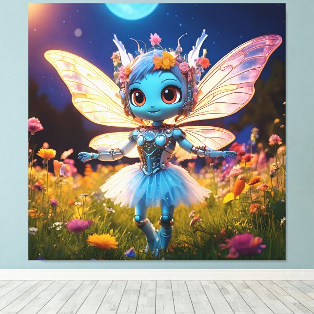 Impressão Em Tela Robô Pixie Bailarina Dançando nos Flores Silvestre (Insitu(piso de madeira))