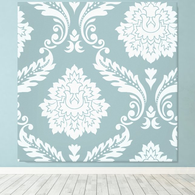 Impressão Em Tela Rococo Damask Art I Duck Egg Blue+Teal (Insitu(piso de madeira))