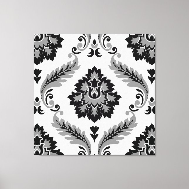 Impressão Em Tela Rococo Damask Lg Pattern Grey Black White (Frente)