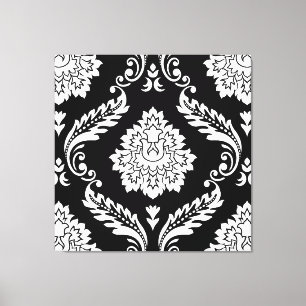 Impressão Em Tela Rococo Damask Padrão Grande Branco no Preto