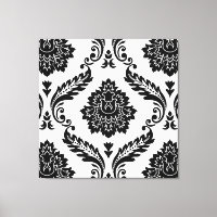 Rococo Damask Padrão Grande Preto no Branco