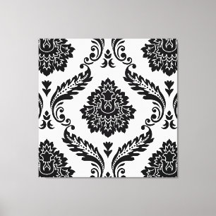 Impressão Em Tela Rococo Damask Padrão Grande Preto no Branco