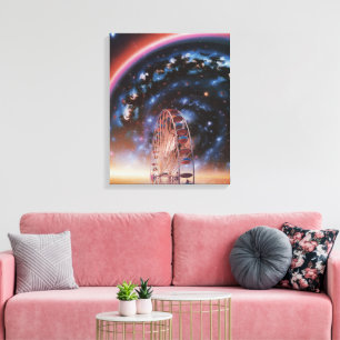 Impressão Em Tela  Roda Gigante Cósmica Sob uma Galáxia Neon 