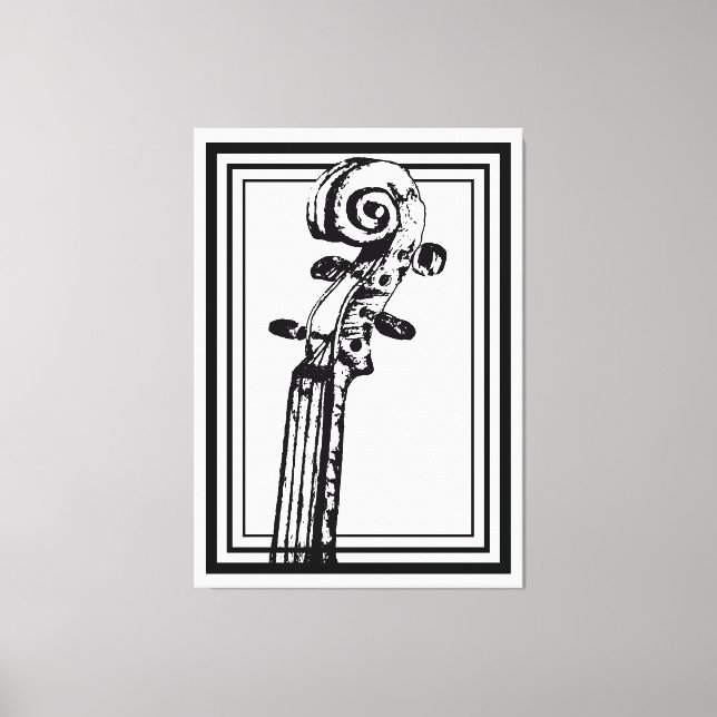 Impressão Em Tela Rolagem de violino preto e branco com contornos pr (Frente)