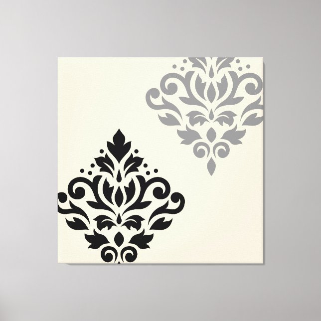 Impressão Em Tela Rolar Damask Art I Black Cinza Creme (Frente)