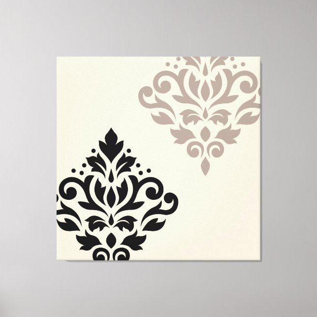 Impressão Em Tela Rolar Damask Art I Black Taupe Cream (Frente)