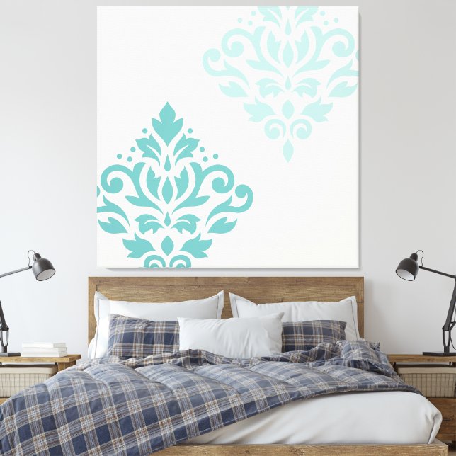 Impressão Em Tela Rolar Damask Art I Teals on Cream (Insitu(Quarto))