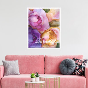 Impressão Em Tela Românico Rosa Púrpura Amarelo Rosa Amor Floral