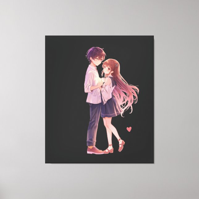 Impressão Em Tela Romantic Anime Couple - Cute Aesthetic Lovers Art  (Frente)