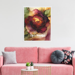 Impressão Em Tela Romântica Burgundy Dourada Rosa Floral Bonita