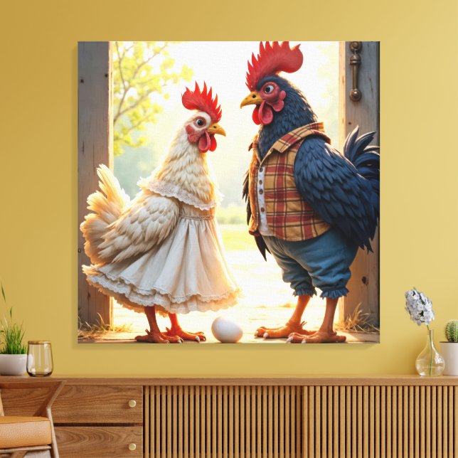 Impressão Em Tela Rooster e Hen Humor (Insitu(Sala de estar))