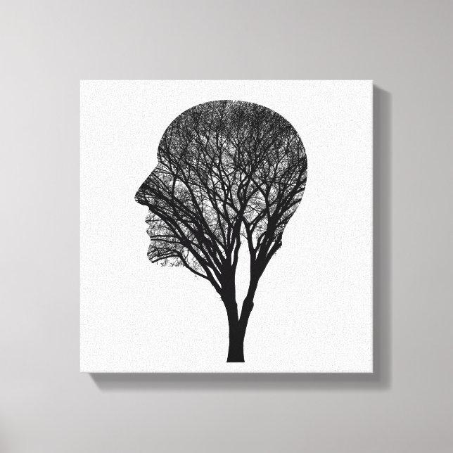 Impressão Em Tela Rooted Mind – Human Profile Tree Silhouette Art (Frente)