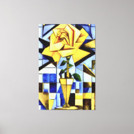 Impressão Em Tela Rosa Amarela Com Vaso Geométrico