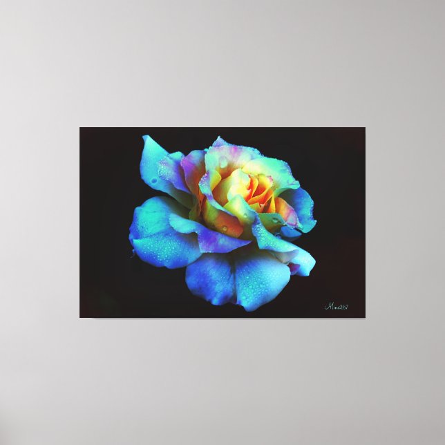 Impressão Em Tela Rosa Chuva Arco-Íris Azul Pastel Embelada em Tela  (Frente)