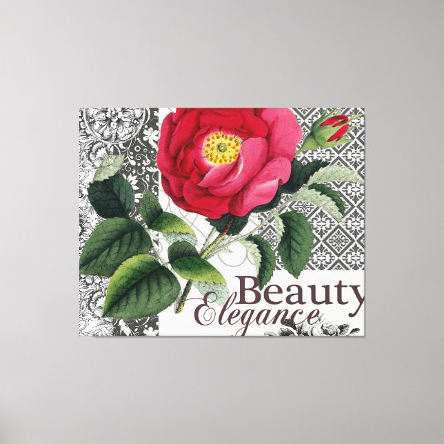 Impressão Em Tela Rosa Damasco Bonito Antígua Floral (Frente)