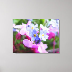 Impressão Em Tela Rosa e flores azuis do primavera