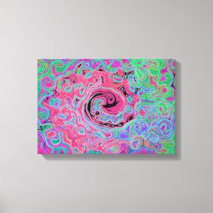 Impressão Em Tela Rosa e Verde Lima Groovy Abstrato Redemoinho Retro