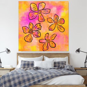 Impressão Em Tela Rosa Floral Pop