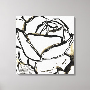 Impressão em Tela Rosa Preto e Branco Floral Minim