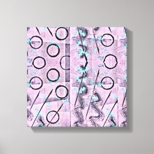 Impressão Em Tela Rosa, Turquesa e Abstrato preto