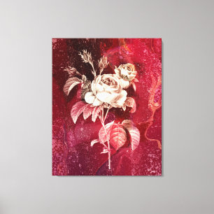 Impressão Em Tela ROSA ÚNICA em Fundo Vermelho