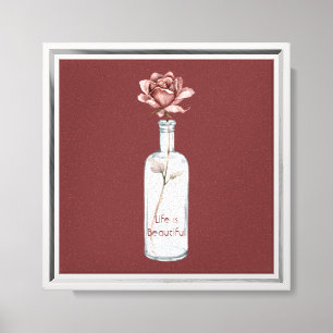 Impressão Em Tela Rosa Vermelha em Garrafa
