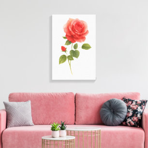 Impressão Em Tela Rosa vermelha Watercolor Wall Art   Presente e Dec