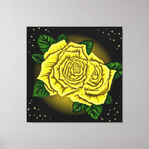 Impressão Em Tela Rosas Amarelas e Estrelas